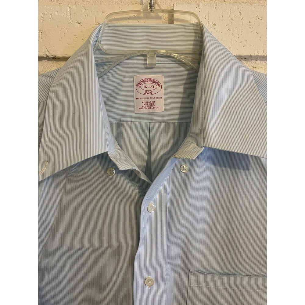 Brooks Brothers 346 Dress Shirt Men's Size 16-2/3 Lt. Blue/Purple Pinstripe